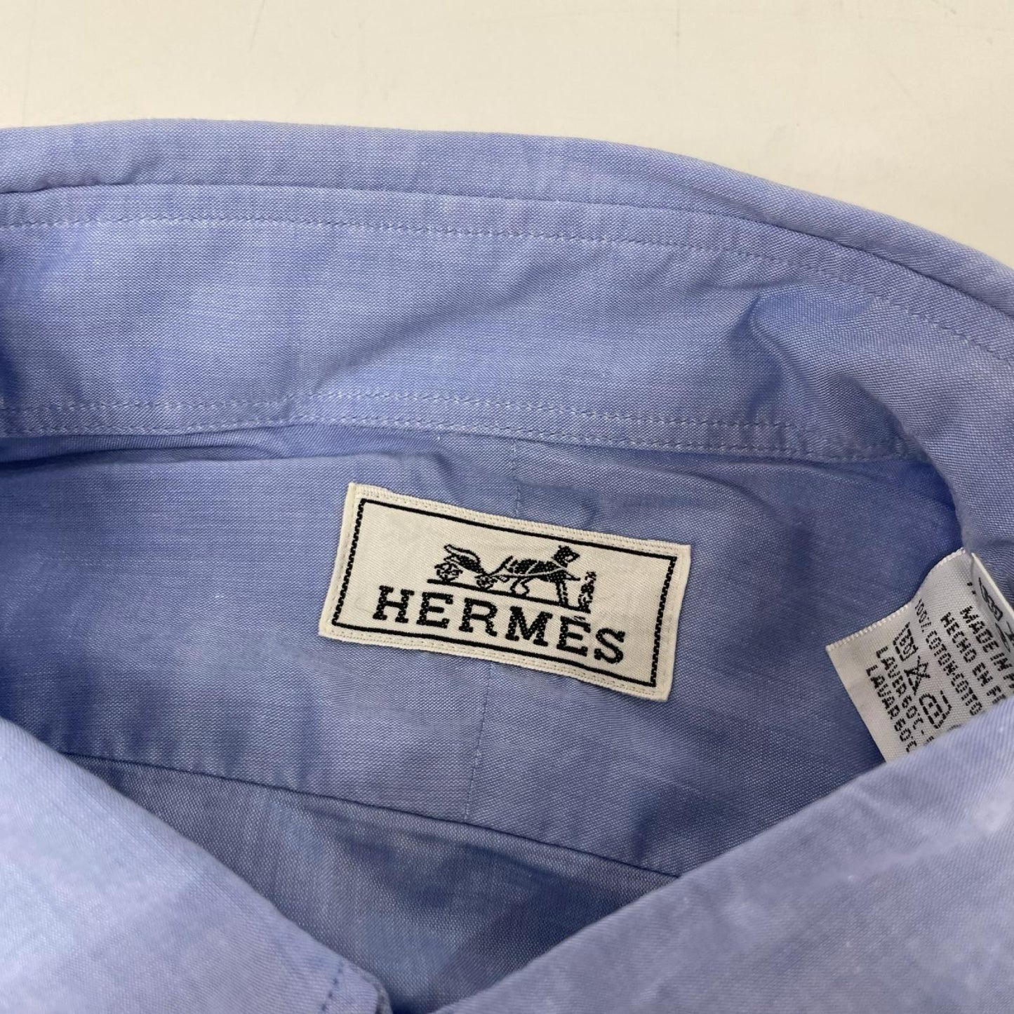 HERMES Long Sleeve Shirt Sellier Button Blue Size 42-16 1/2 Size 42-16 1/2