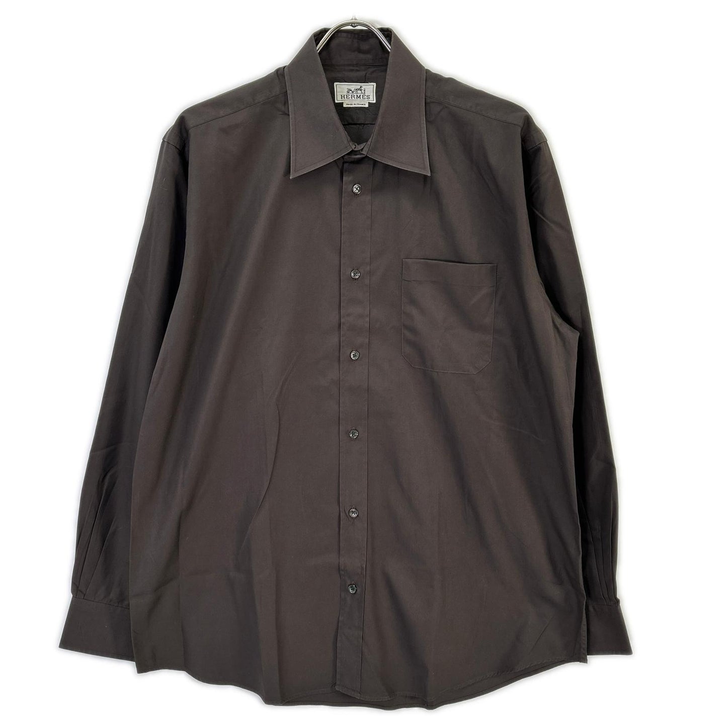 HERMES Brown Selier Button Long Sleeve Shirt Size 41/16