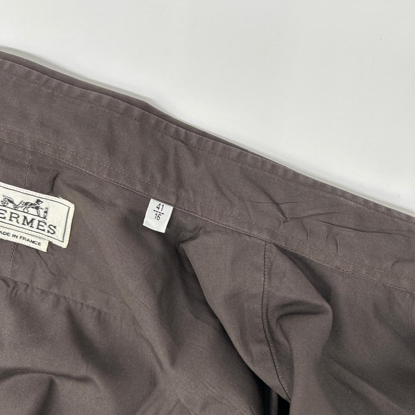 HERMES Brown Selier Button Long Sleeve Shirt Size 41/16