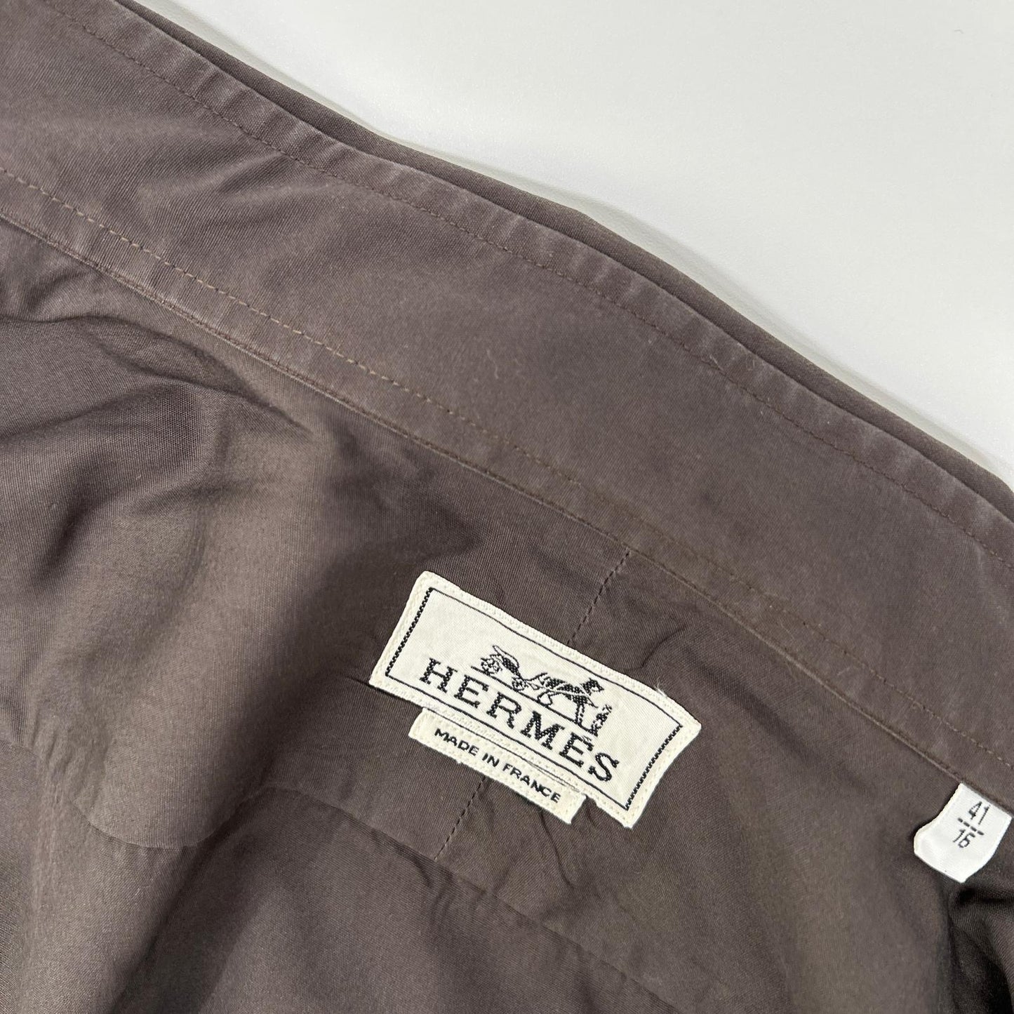 HERMES Brown Selier Button Long Sleeve Shirt Size 41/16