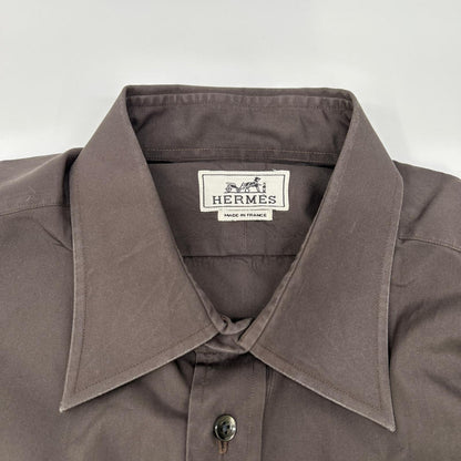 HERMES Brown Selier Button Long Sleeve Shirt Size 41/16
