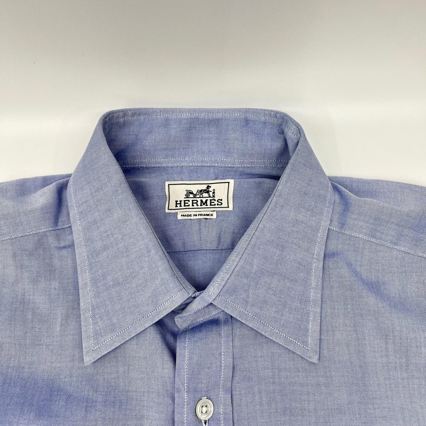 HERMES Blue Selier Button Long Sleeve Shirt Size 41/16