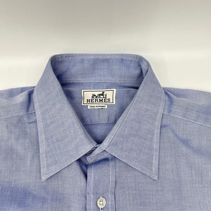 HERMES Blue Selier Button Long Sleeve Shirt Size 41/16