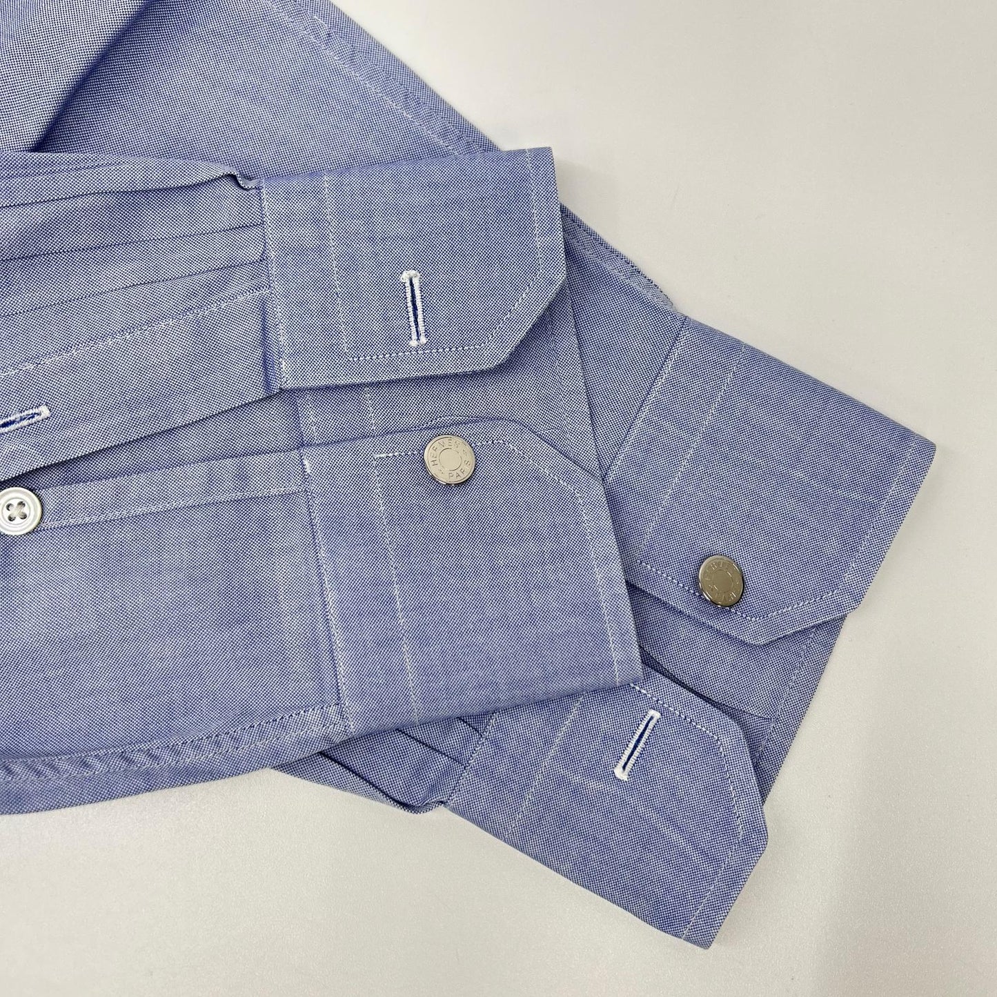 HERMES Blue Selier Button Long Sleeve Shirt Size 41/16