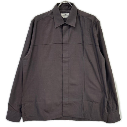 HERMES Brown Fly Front Selier Button Long Sleeve Shirt Size 41/16