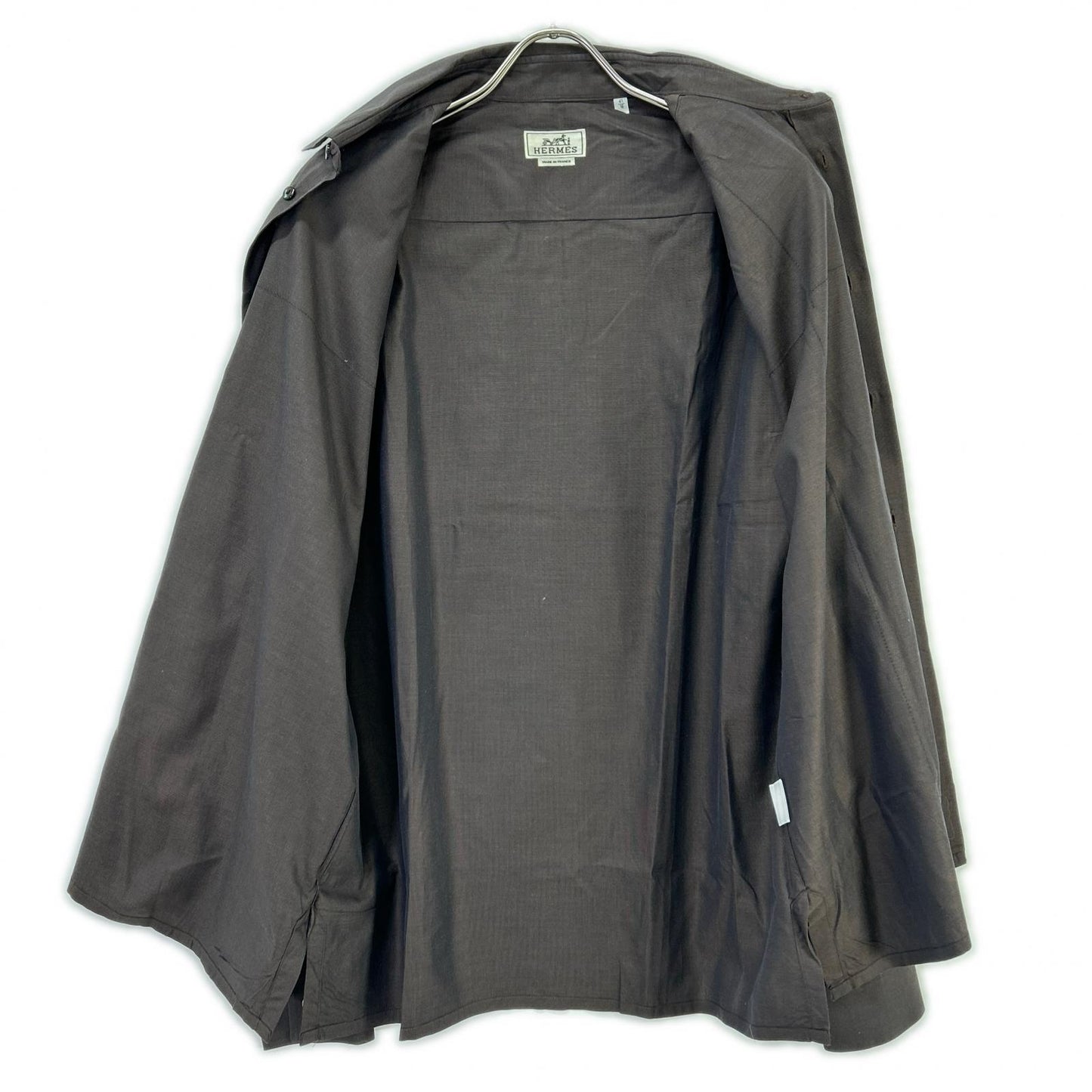 HERMES Brown Fly Front Selier Button Long Sleeve Shirt Size 41/16