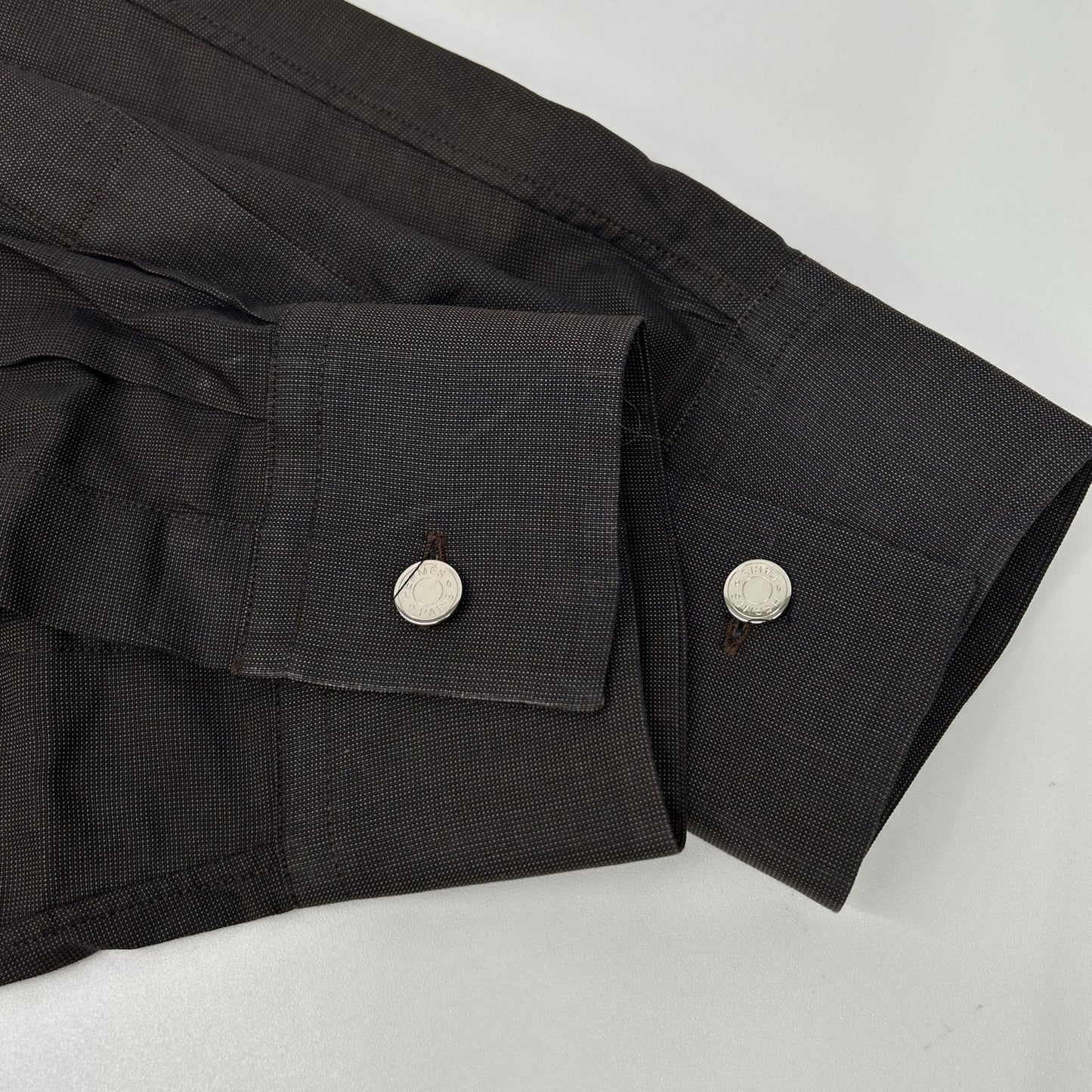HERMES Brown Fly Front Selier Button Long Sleeve Shirt Size 41/16