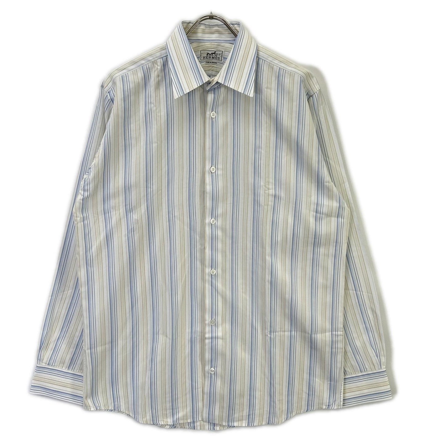 HERMES Striped Cotton Long Sleeve Shirt Size 40-15