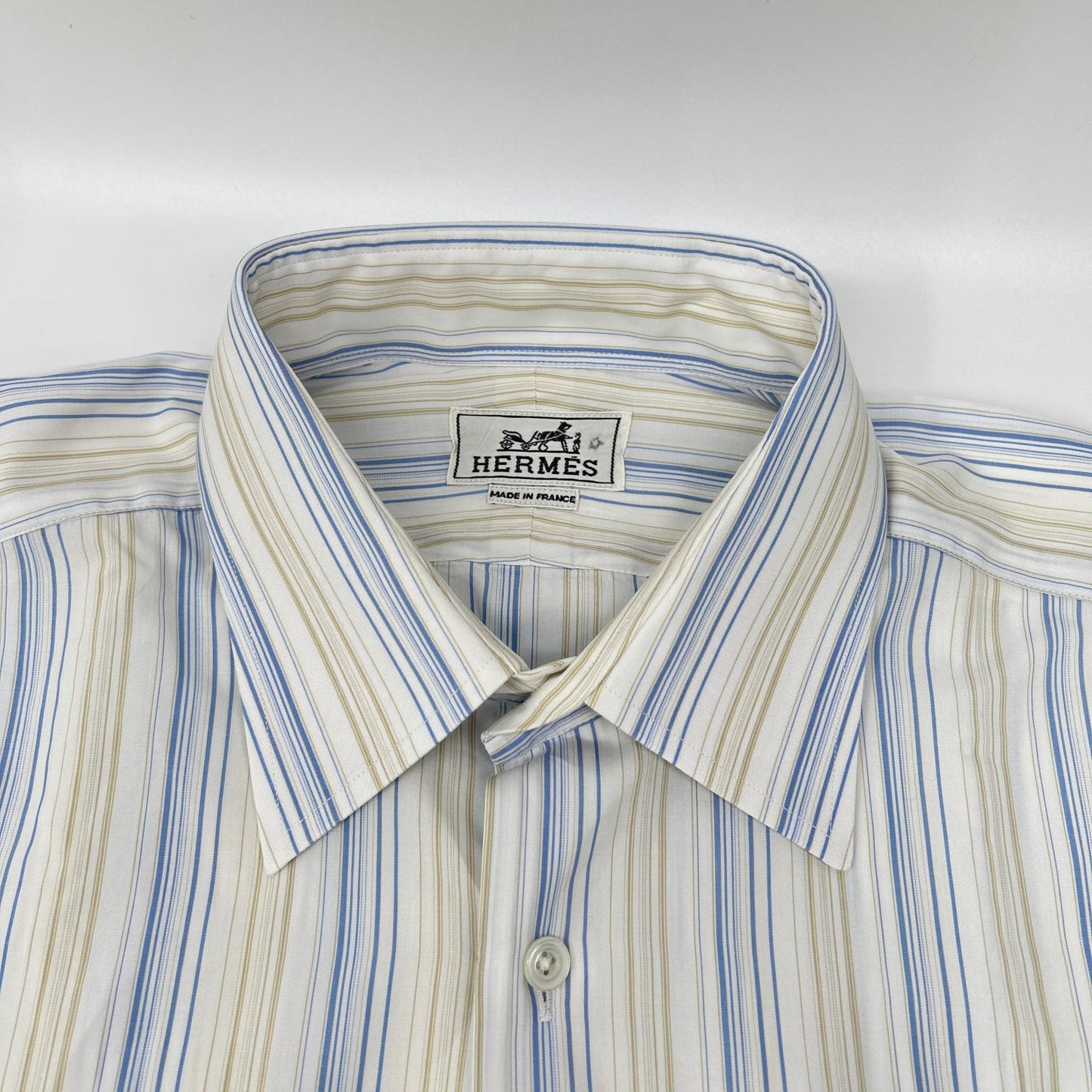 HERMES Striped Cotton Long Sleeve Shirt Size 40-15