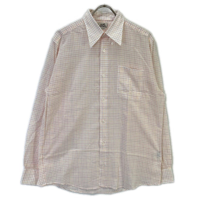 HERMES Pink Check Sellier Button Sleeve Shirt Size 40-15