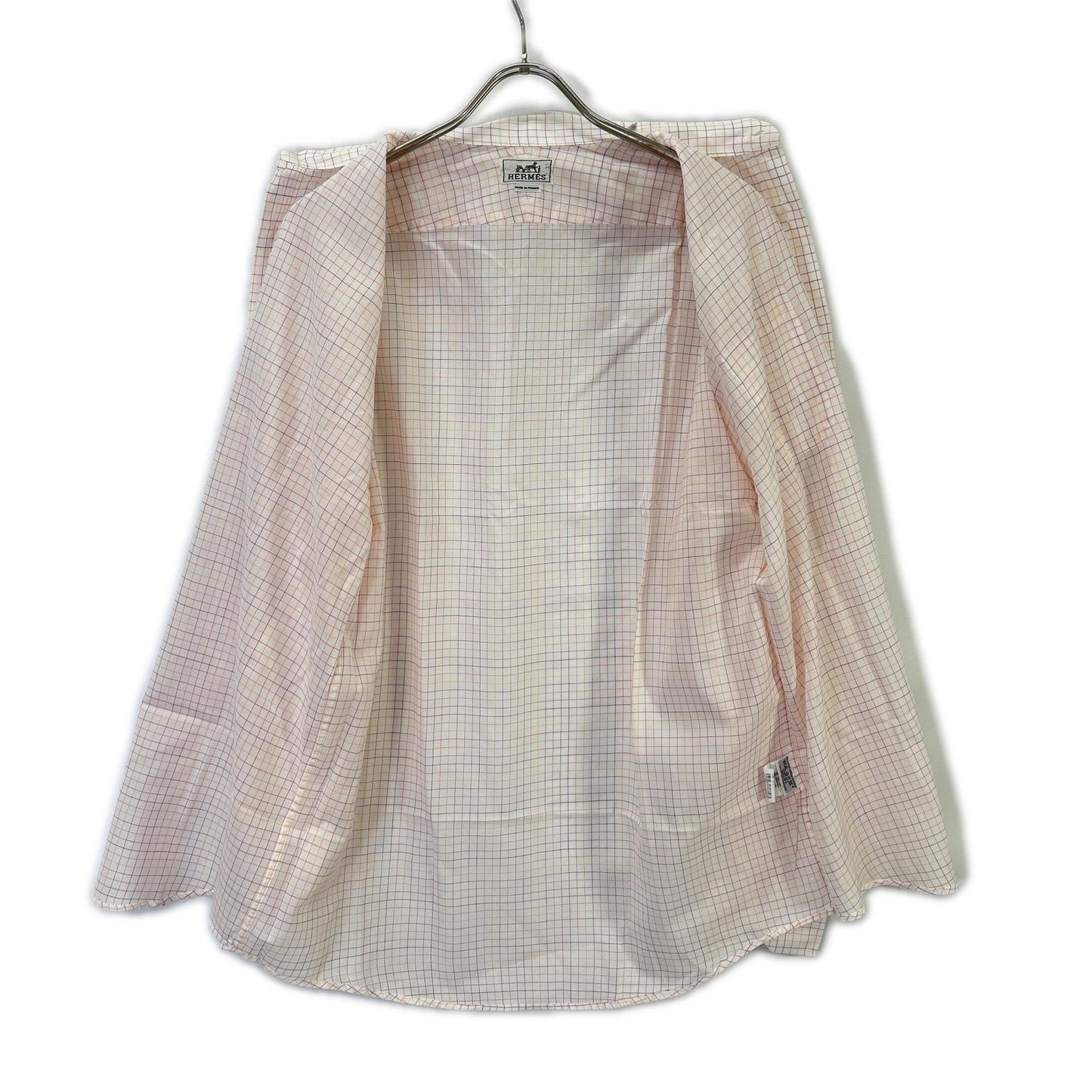HERMES Pink Check Sellier Button Sleeve Shirt Size 40-15