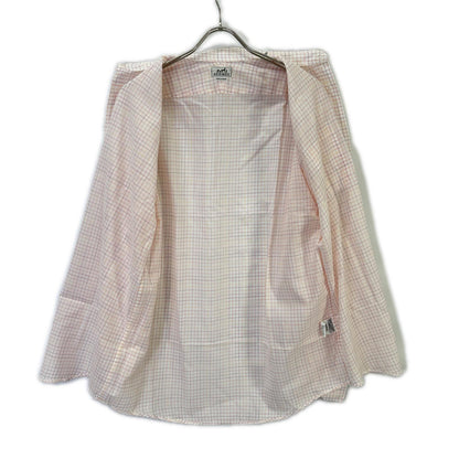 HERMES Pink Check Sellier Button Sleeve Shirt Size 40-15