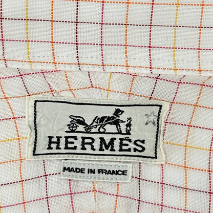 HERMES Pink Check Sellier Button Sleeve Shirt Size 40-15