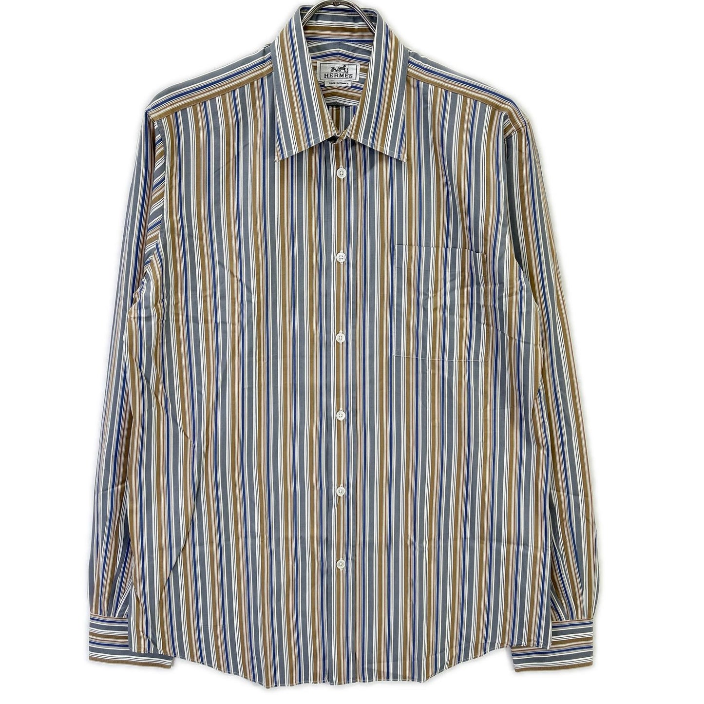 HERMES Striped Sellier Button Long Sleeve Shirt Size 40-15