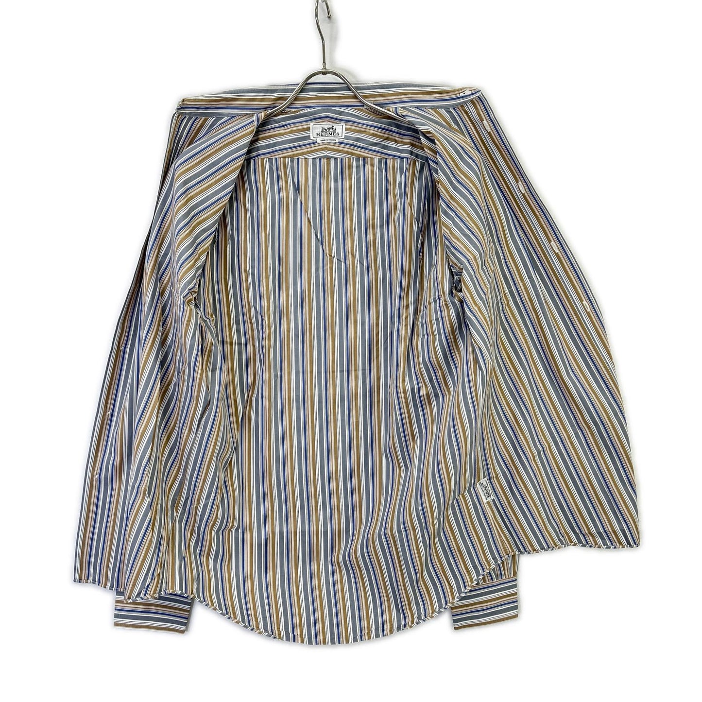 HERMES Striped Sellier Button Long Sleeve Shirt Size 40-15