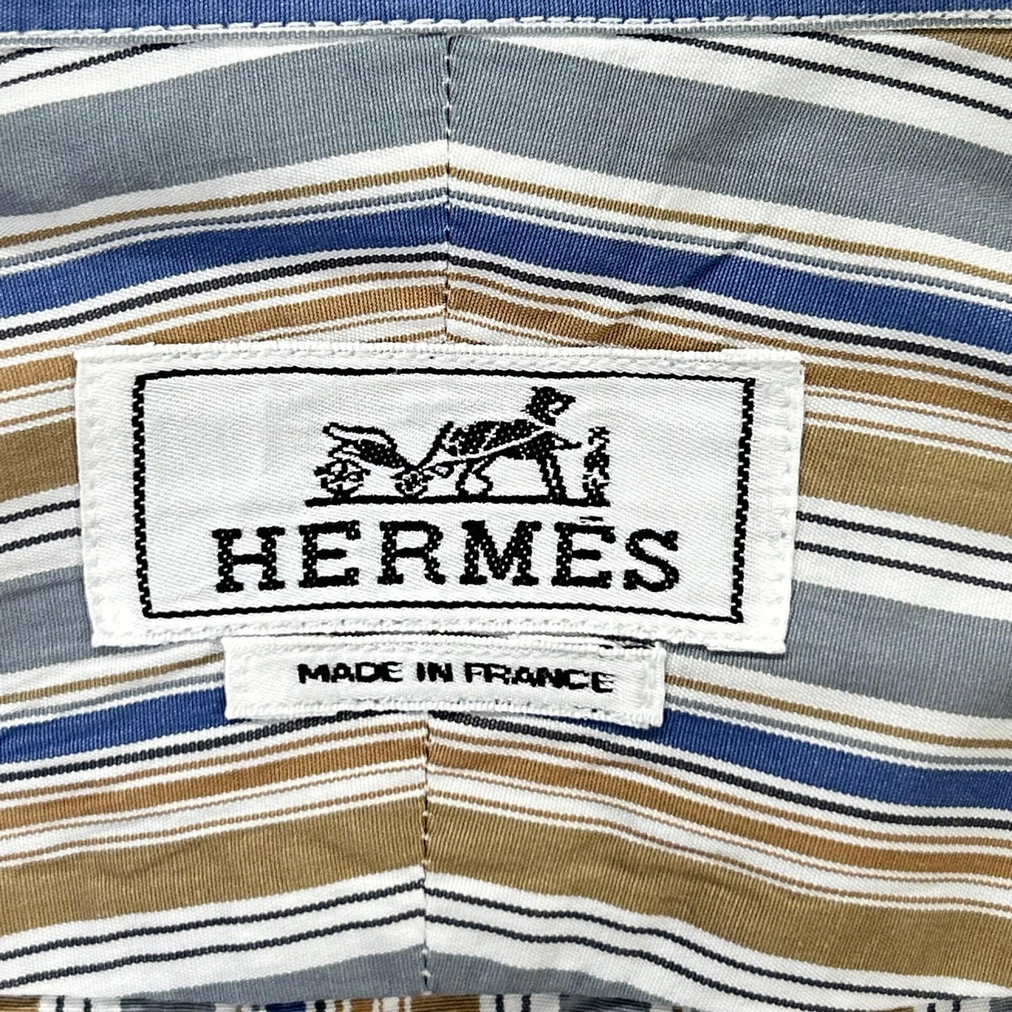 HERMES Striped Sellier Button Long Sleeve Shirt Size 40-15
