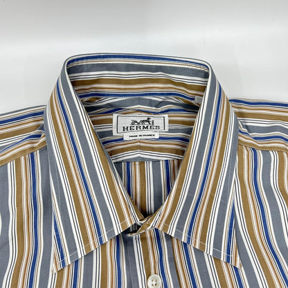 HERMES Striped Sellier Button Long Sleeve Shirt Size 40-15
