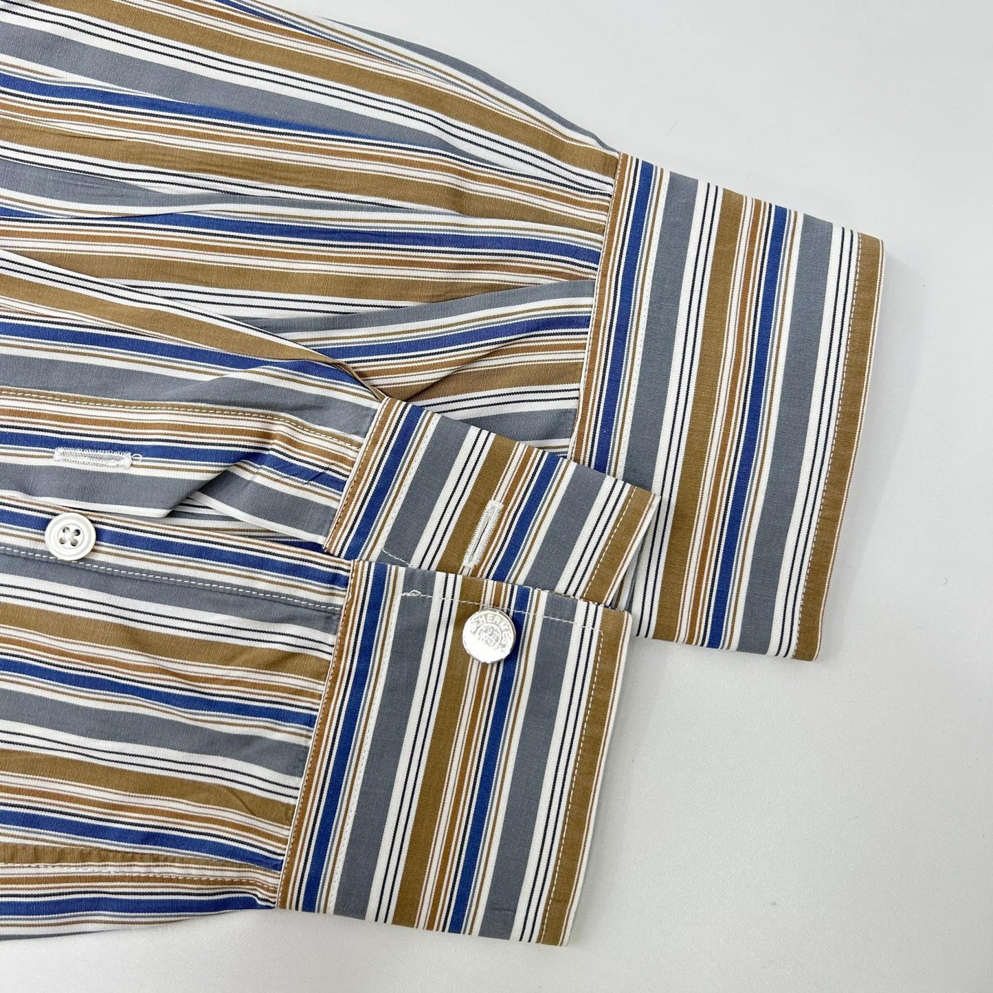 HERMES Striped Sellier Button Long Sleeve Shirt Size 40-15