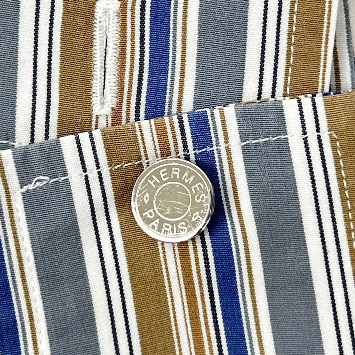HERMES Striped Sellier Button Long Sleeve Shirt Size 40-15
