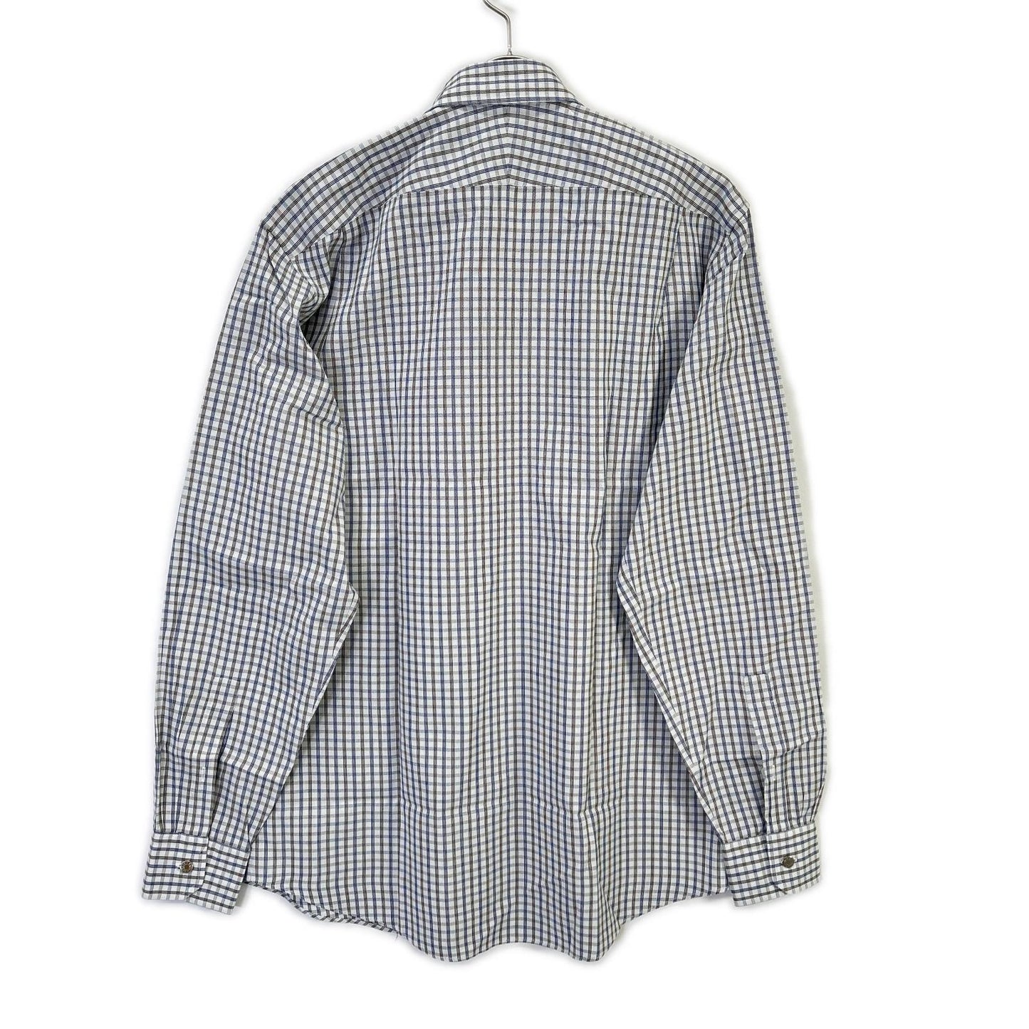 HERMES Check Sellier Button Long Sleeve Shirt Size 40-15