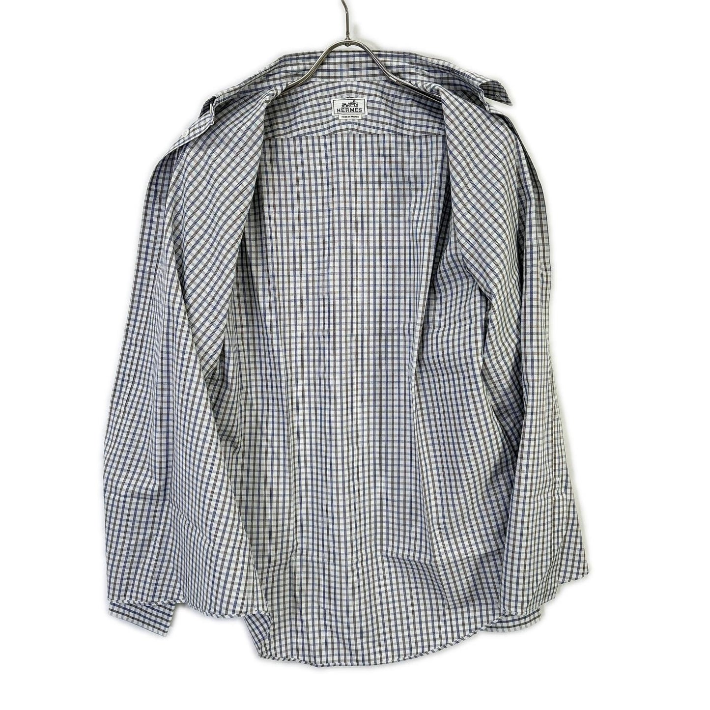 HERMES Check Sellier Button Long Sleeve Shirt Size 40-15