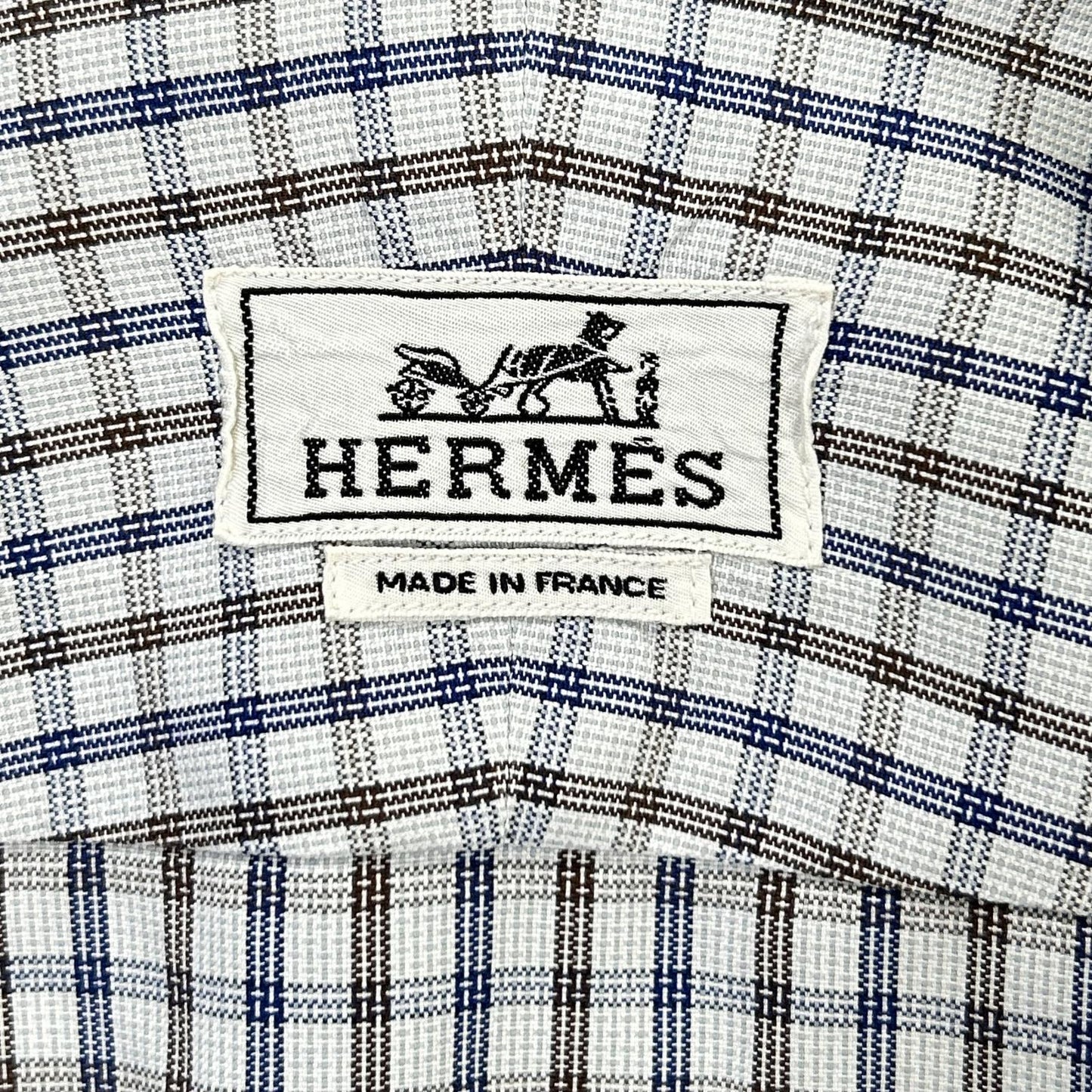 HERMES Check Sellier Button Long Sleeve Shirt Size 40-15