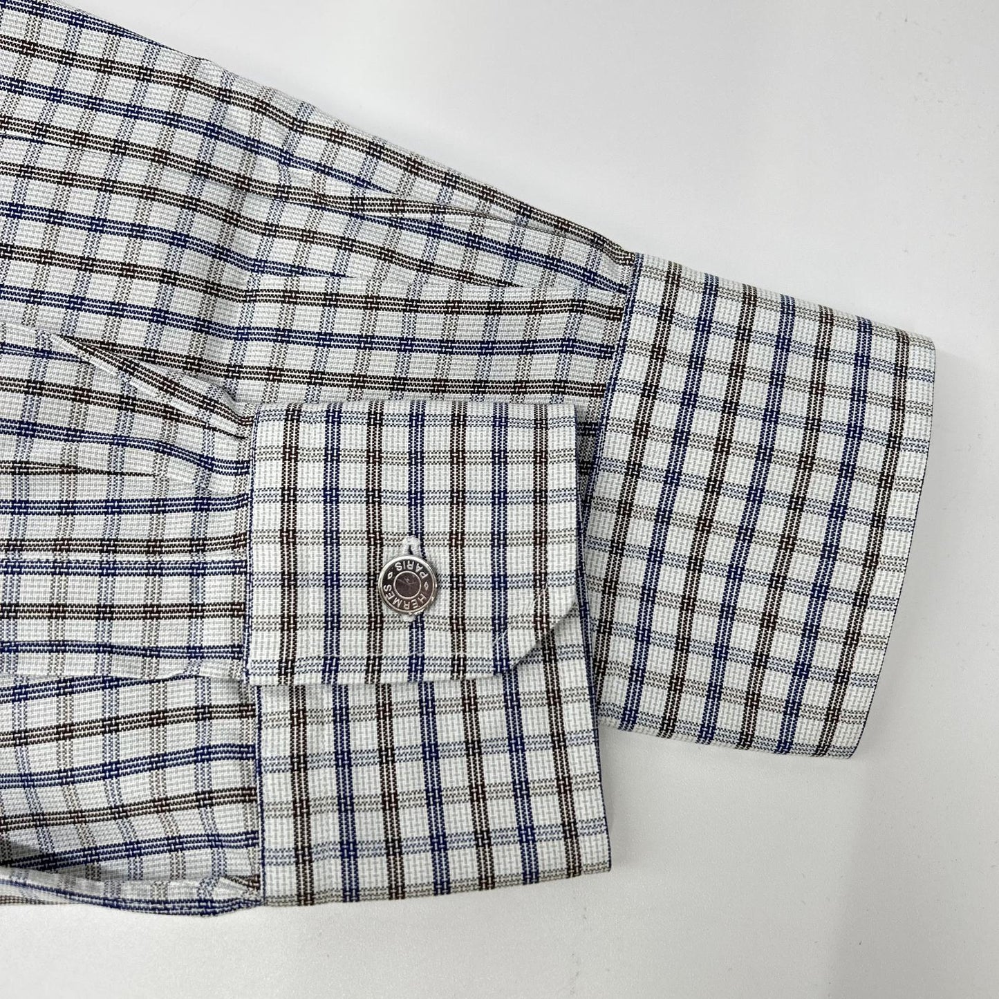 HERMES Check Sellier Button Long Sleeve Shirt Size 40-15