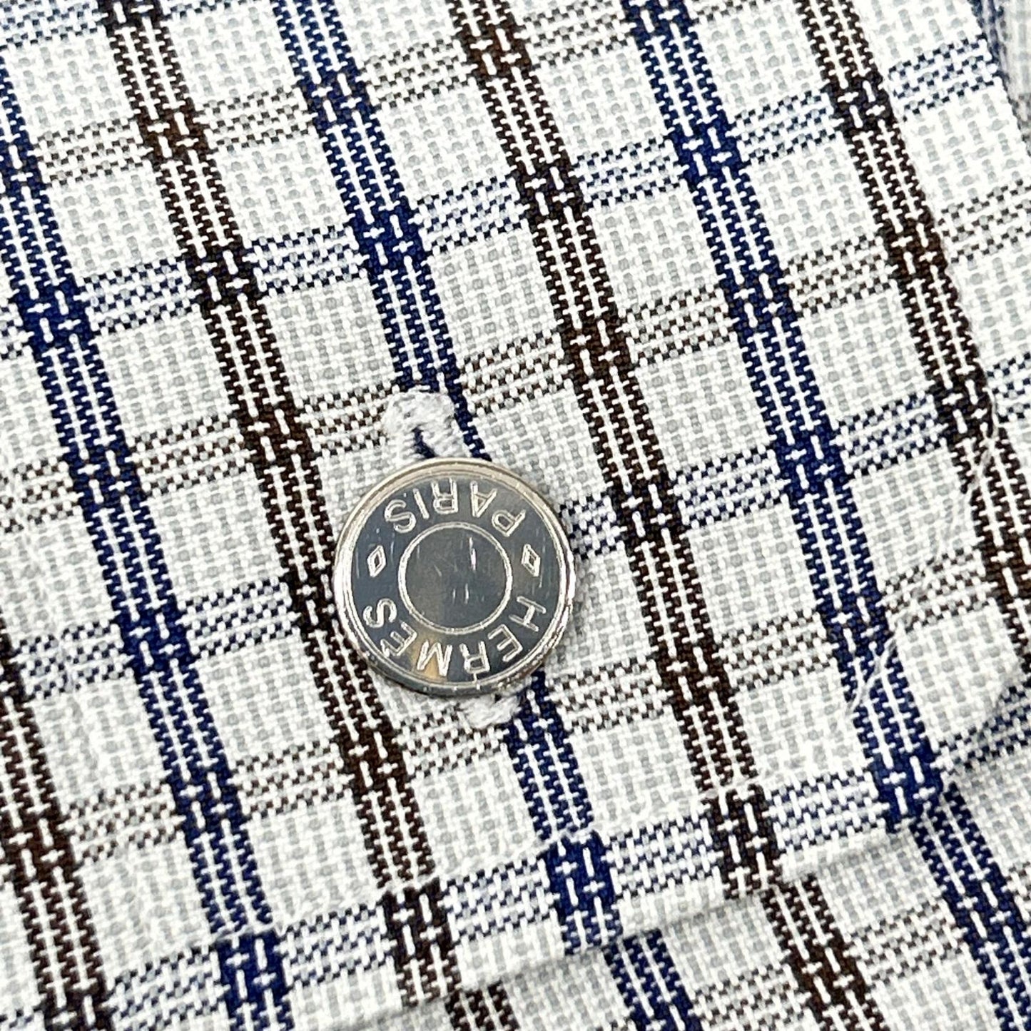 HERMES Check Sellier Button Long Sleeve Shirt Size 40-15