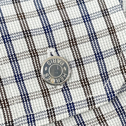 HERMES Check Sellier Button Long Sleeve Shirt Size 40-15