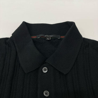 GUCCI Cashmere Long Sleeve Polo Shirt Black Size L
