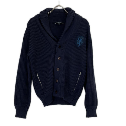 GUCCI Wool Logo Patch Knit Cardigan Navy Size S