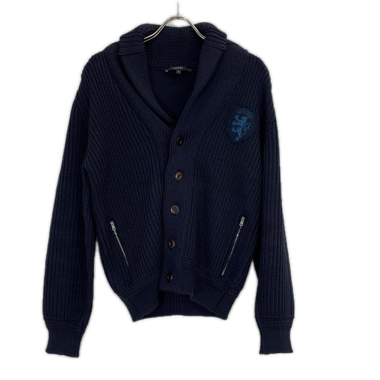 GUCCI Wool Logo Patch Knit Cardigan Navy Size S