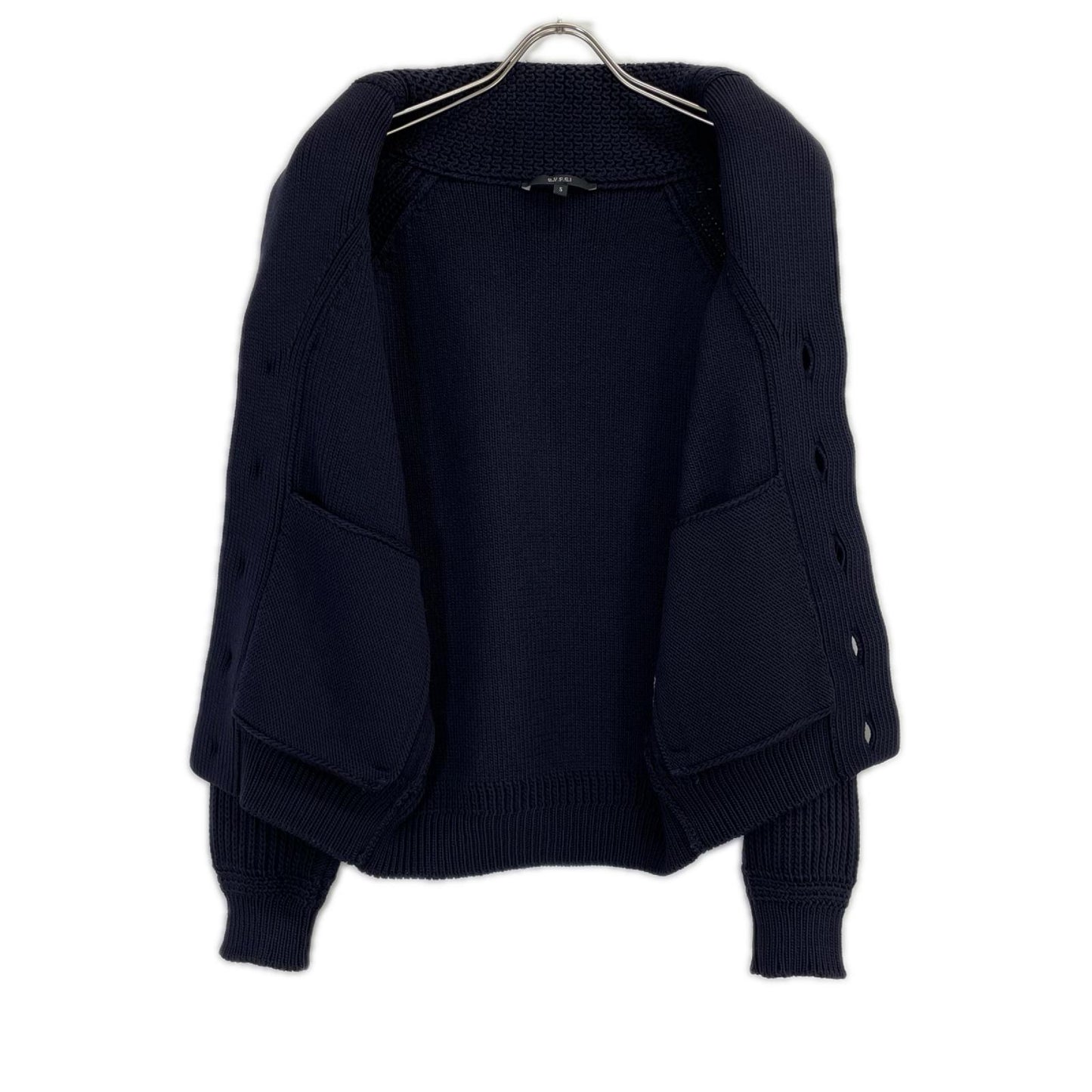 GUCCI Wool Logo Patch Knit Cardigan Navy Size S