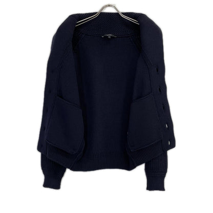 GUCCI Wool Logo Patch Knit Cardigan Navy Size S