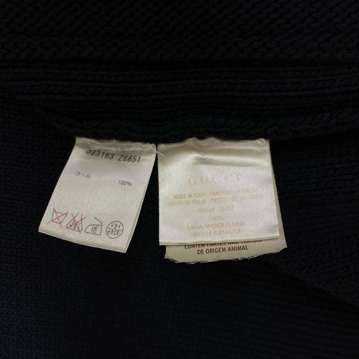 GUCCI Wool Logo Patch Knit Cardigan Navy Size S