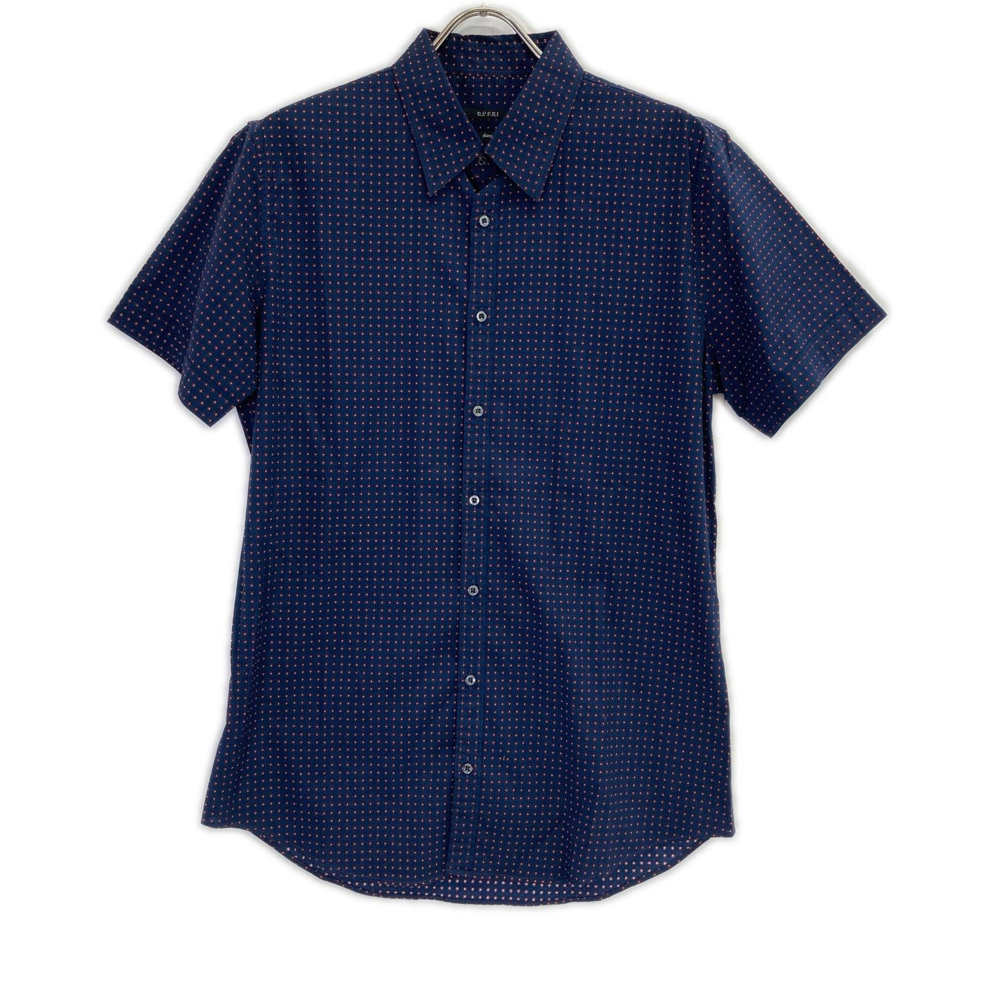 GUCCI Cotton Blend Flower Short Sleeve Shirt Navy Size 42