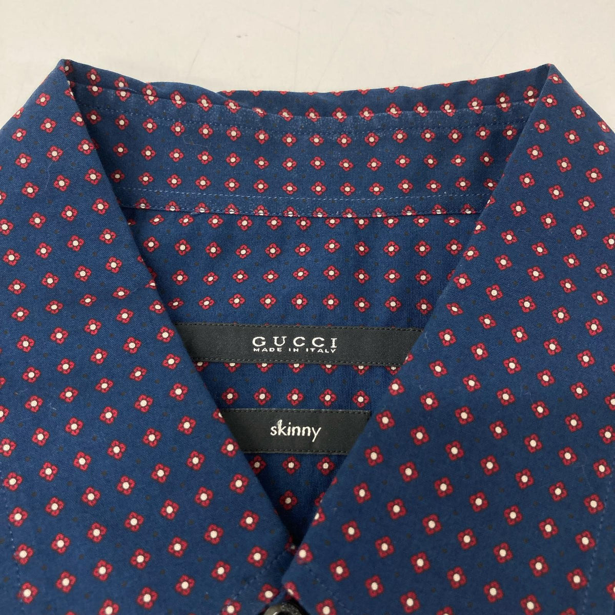 GUCCI Cotton Blend Flower Short Sleeve Shirt Navy Size 42