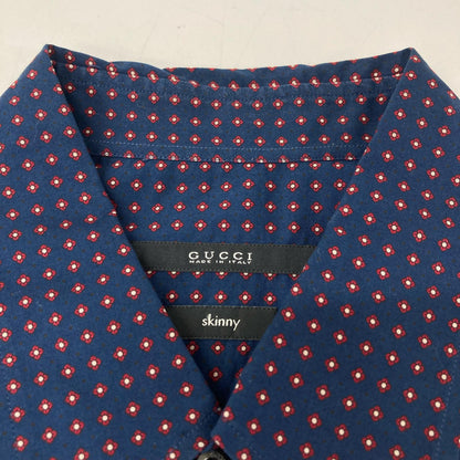 GUCCI Cotton Blend Flower Short Sleeve Shirt Navy Size 42