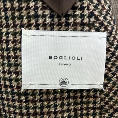 BOGLIOLI Brown DOVER Wool Silk Houndstooth Blazer Size 50