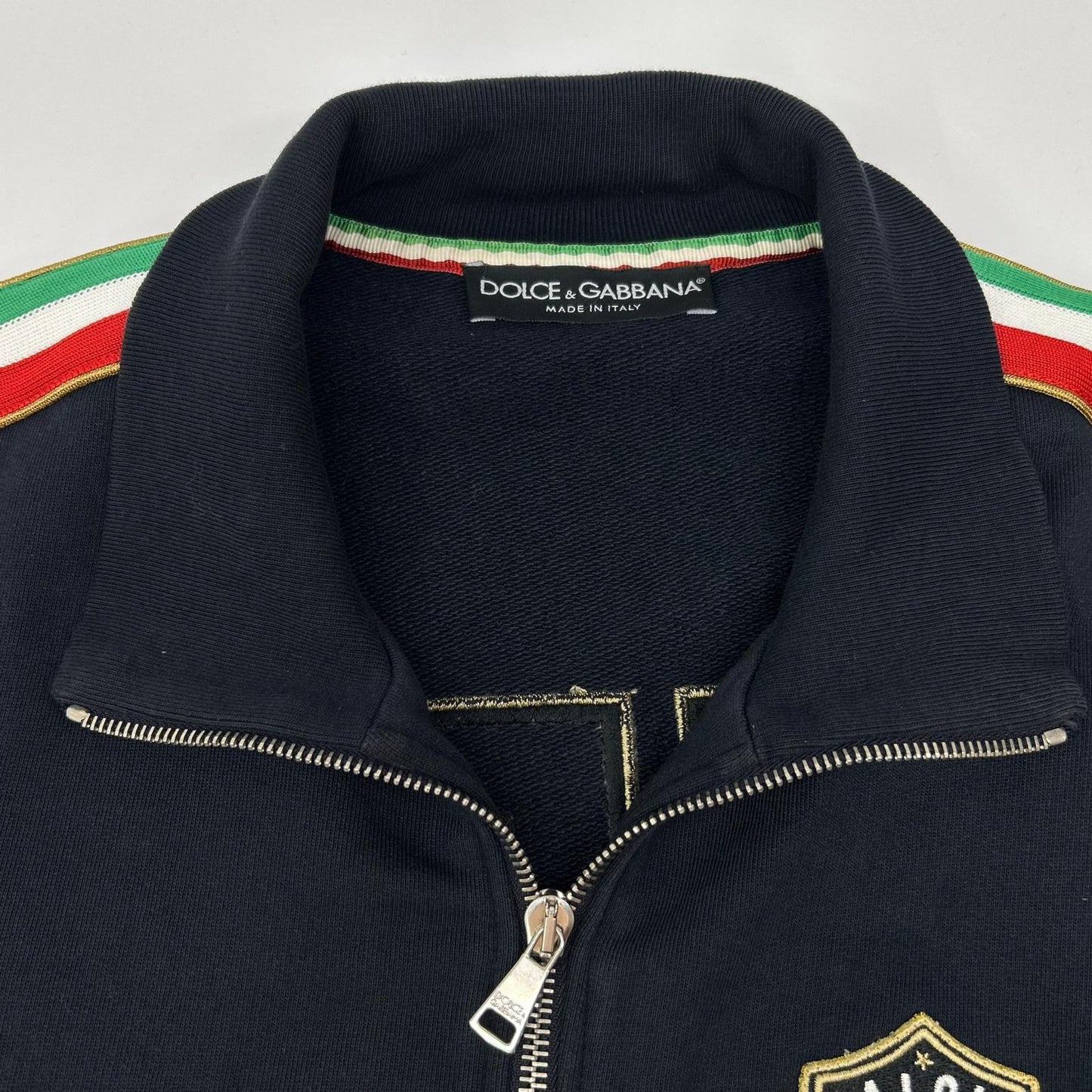 DOLCE&GABBANA Navy Cotton Emblem Patch Track Jacket Size 48