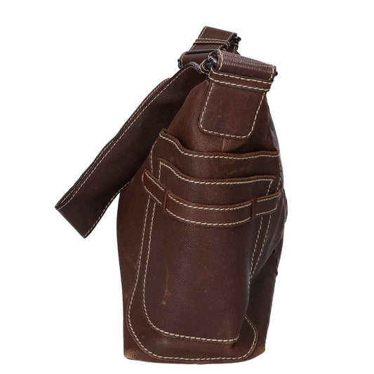 BOTTEGA VENETA 179335 Leather Shoulder Bag Dark Brown