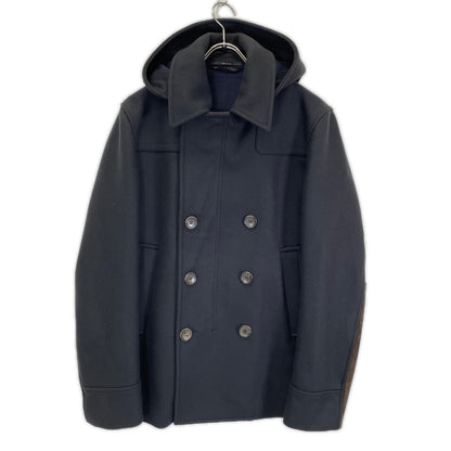 GUCCI Hooded Suede Trim Double Wool Coat Black Size 46