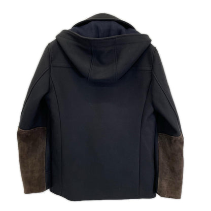 GUCCI Hooded Suede Trim Double Wool Coat Black Size 46