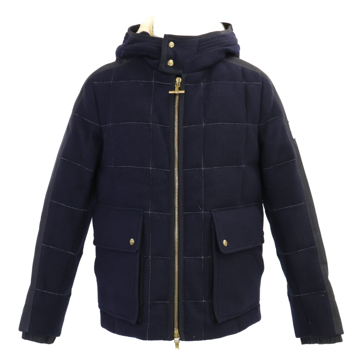 MONCLER GAMME BLEU Fur Hooded Down Jacket Navy Size 1