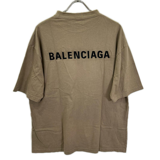 BALENCIAGA 2021 612966 Logo Cotton T-Shirt Beige Size M