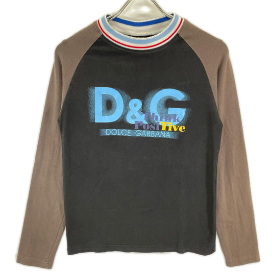 DOLCE&GABBANA Black Logo Print Raglan T-Shirt Size M