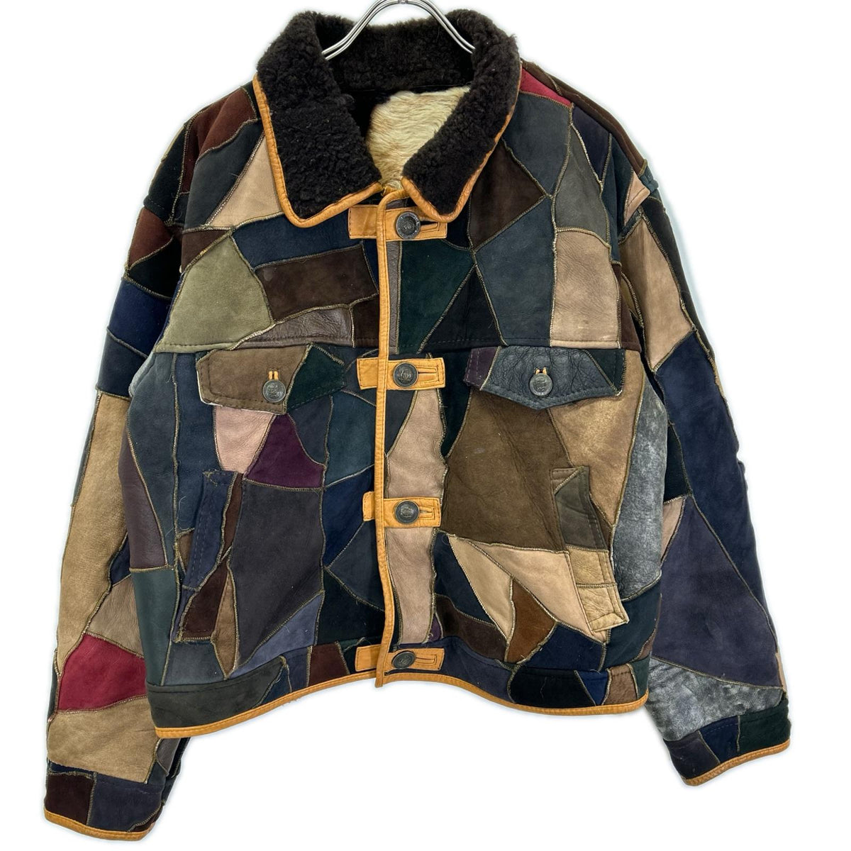 BONBEC Patchwork Mouton Jacket Brown Size M