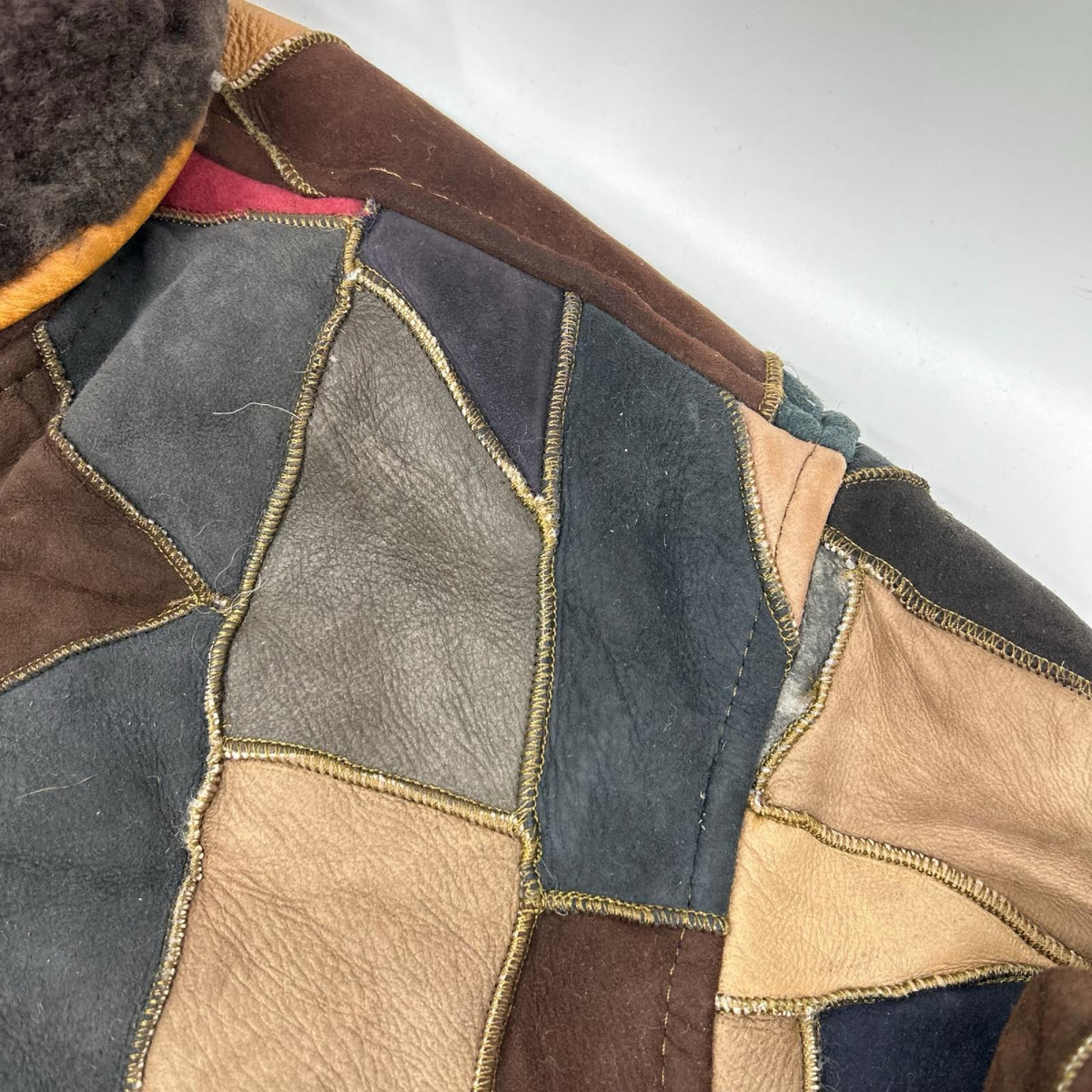 BONBEC Patchwork Mouton Jacket Brown Size M
