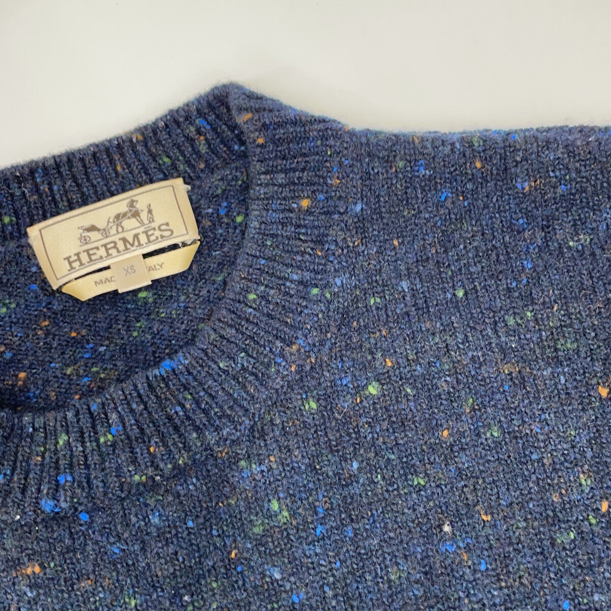 HERMES Navy Cashmere Blend Knit Sweater Size XS