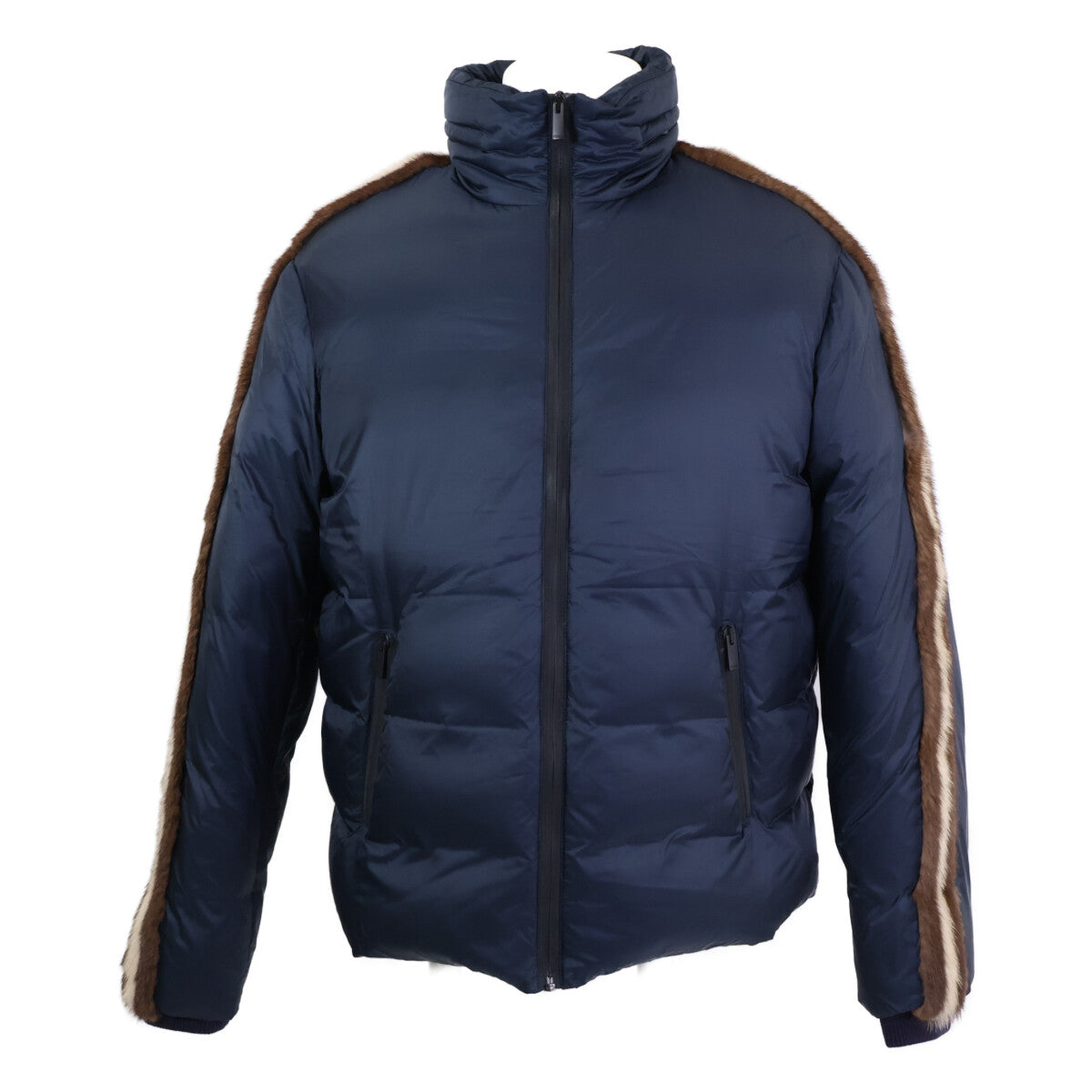 FENDI FW0883 Mink Fur Side Tape Down Jacket Navy Size 48